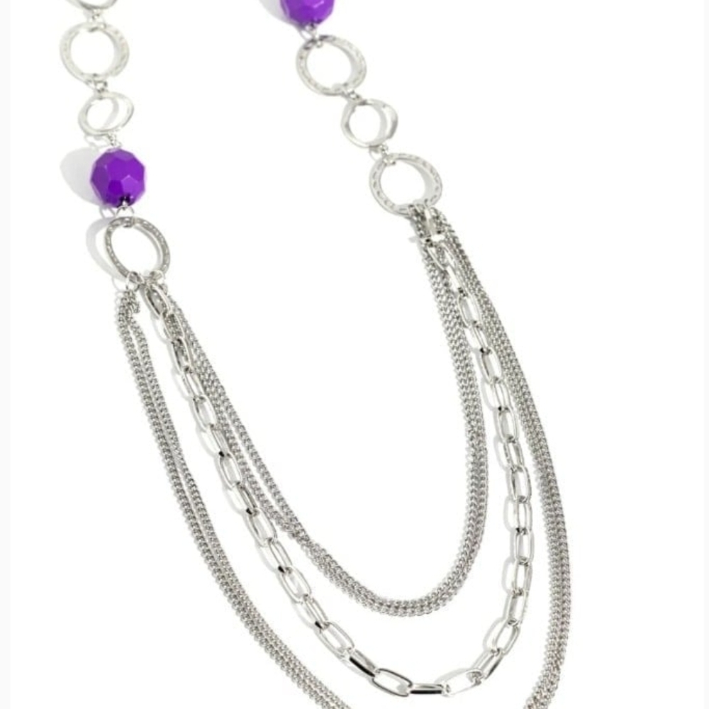Paparazzi Silver and Purple Chain Necklace Margarita Masquerades Long Fashion